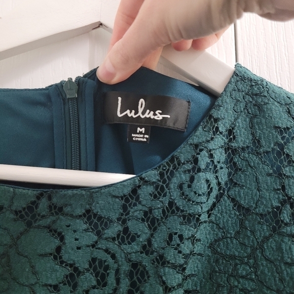 Lulu's Favorite Flair Forest Green Lace Flounce Sleeve Dress - Picture 7 of 13